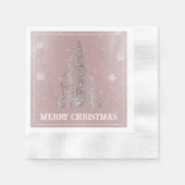 Kerstboom Glitter en Sneeuwvlokken | roze Servet (Voorkant)