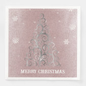 Kerstboom Glitter en Sneeuwvlokken | roze Servet (Voorkant)