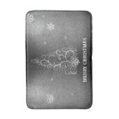 Kerstboom Glitter en Sneeuwvlokken | Zilver Badmat (Voorkant Verticaal)
