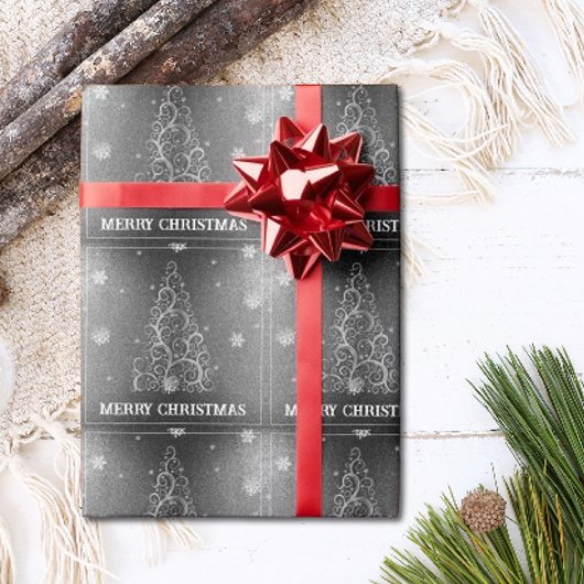 Kerstboom Glitter en Sneeuwvlokken | Zilver Cadeaupapier