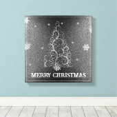 Kerstboom Glitter en Sneeuwvlokken | Zilver Canvas Afdruk (Insitu (Houten vloer))