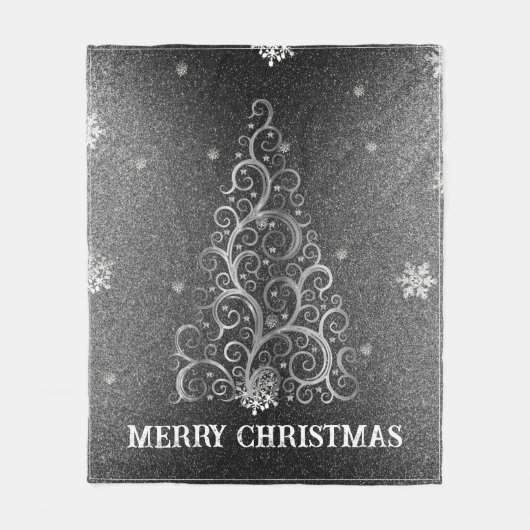 Kerstboom Glitter en Sneeuwvlokken | Zilver Fleece Deken (Voorkant)
