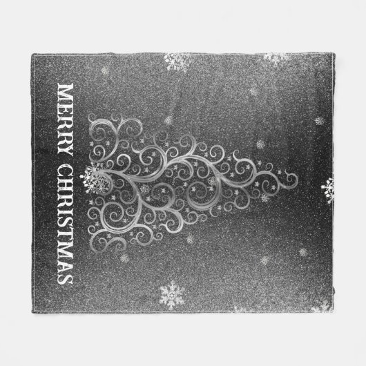 Kerstboom Glitter en Sneeuwvlokken | Zilver Fleece Deken (Voorkant (Horizontaal))