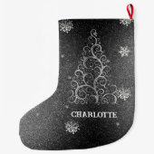 Kerstboom Glitter en Sneeuwvlokken | Zilver Grote Kerstsok (Achterkant)