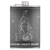 Kerstboom Glitter en Sneeuwvlokken | Zilver Heupfles (Voorkant)