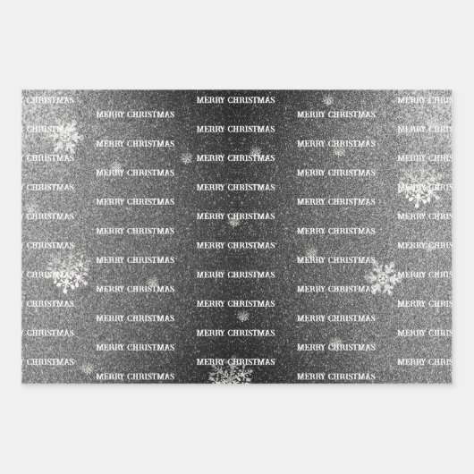 Kerstboom Glitter en Sneeuwvlokken | Zilver Inpakpapier Vel (Voorkant 3)