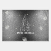 Kerstboom Glitter en Sneeuwvlokken | Zilver Inpakpapier Vel (Voorkant)