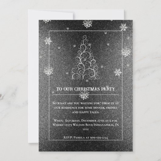 Kerstboom Glitter en Sneeuwvlokken | Zilver Kaart (Achterkant)