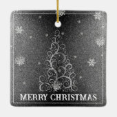 Kerstboom Glitter en Sneeuwvlokken | Zilver Keramisch Ornament (Achterkant)