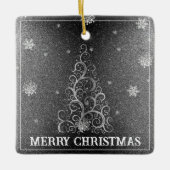 Kerstboom Glitter en Sneeuwvlokken | Zilver Keramisch Ornament (Voorkant)