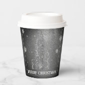Kerstboom Glitter en Sneeuwvlokken | Zilver Papieren Bekers (Voorkant)