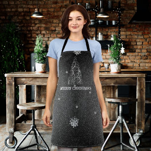 Kerstboom Glitter en Sneeuwvlokken Zilver Schort