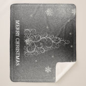 Kerstboom Glitter en Sneeuwvlokken | Zilver Sherpa Deken (Voorkant)