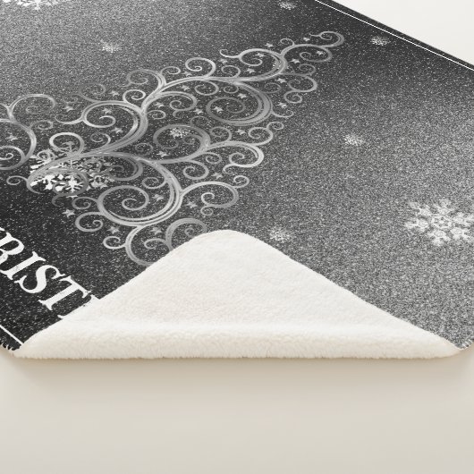 Kerstboom Glitter en Sneeuwvlokken | Zilver Sherpa Deken (3/4)