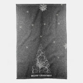 Kerstboom Glitter en Sneeuwvlokken | Zilver Theedoek (Verticaal)