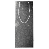 Kerstboom Glitter en Sneeuwvlokken | Zilver Wijn Cadeautas (Achterkant)