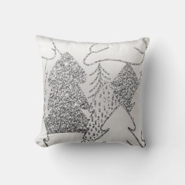 kerstboom Glitter Grey Metallic Silver Wood Kussen