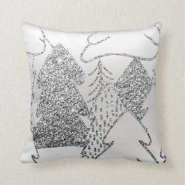 kerstboom Glitter Grey Metallic Silver Wood Kussen