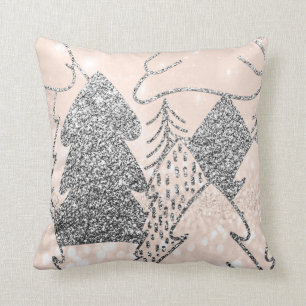 Kerstboom Glitter Silver Grey Winter Peach Kussen