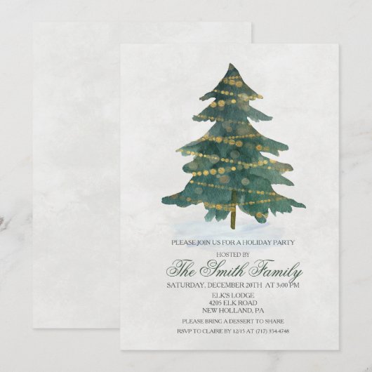 Kerstboom Glitter Uitnodiging (Voorkant / Achterkant)