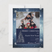Kerstboom glitters en sneeuwvlokken | Blauw Feestdagenkaart (Voorkant)