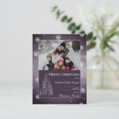 Kerstboom glitters en sneeuwvlokken | Paars Feestdagenkaart (Staand voorkant)