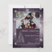 Kerstboom glitters en sneeuwvlokken | Paars Feestdagenkaart (Voorkant)