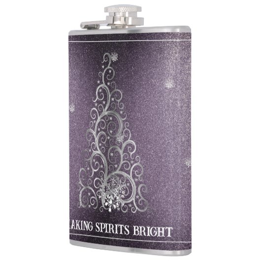 Kerstboom glitters en sneeuwvlokken | Paars Heupfles (Links)