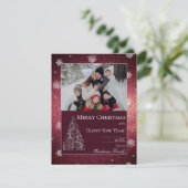 Kerstboom glitters en sneeuwvlokken | Rood Feestdagenkaart (Staand voorkant)