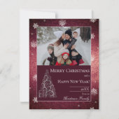 Kerstboom glitters en sneeuwvlokken | Rood Feestdagenkaart (Voorkant)