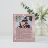 Kerstboom glitters en sneeuwvlokken | Roze Feestdagenkaart (Staand voorkant)