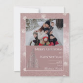 Kerstboom glitters en sneeuwvlokken | Roze Feestdagenkaart (Voorkant)