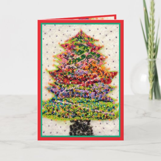 Kerstboom glitters glans rode groene kralen kaart (Voorkant)