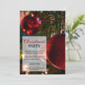 kerstboom, Glittery Red Ornaments Xmas Party Kaart (Staand voorkant)