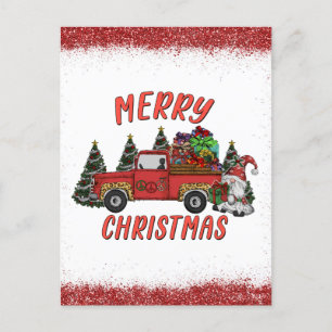 kerstboom Gnome Truck Faux Glitter Briefkaart