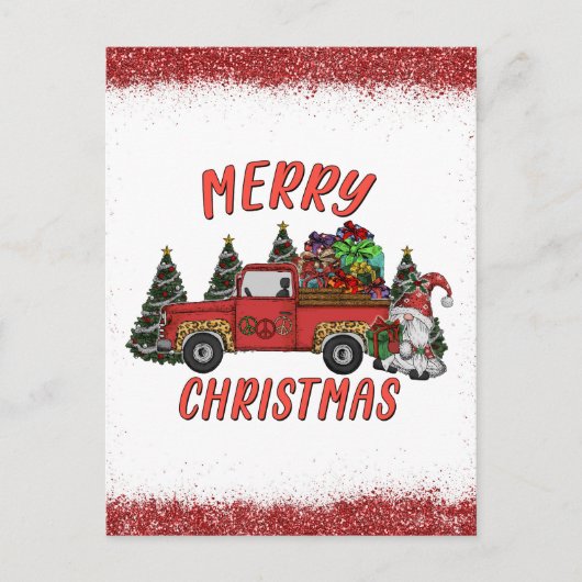 kerstboom Gnome Truck Faux Glitter Briefkaart (Voorkant)