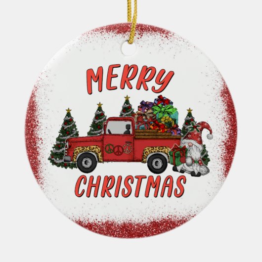 kerstboom Gnome Truck Faux Glitter Keramisch Ornament (Voorkant)