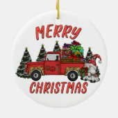 kerstboom Gnome Truck Faux Glitter Keramisch Ornament (Achterkant)