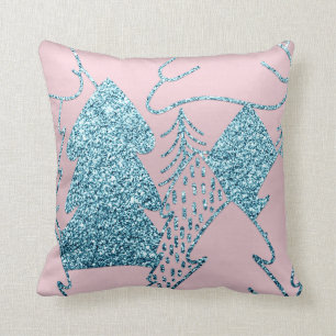 Kerstboom Gold Blue Glitter Prisma Pink Ocean Kussen