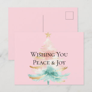 Kerstboom Gold Blush Pink Mint Peace Joy Briefkaart