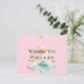 Kerstboom Gold Blush Pink Mint Peace Joy Briefkaart (Staand voorkant)