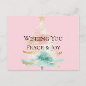 Kerstboom Gold Blush Pink Mint Peace Joy Briefkaart (Voorkant)
