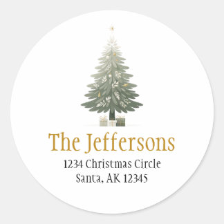 Kerstboom Gold Return-adres Ronde Sticker
