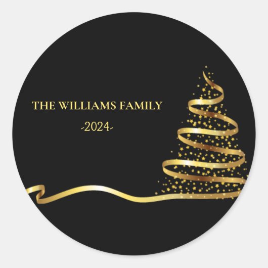 kerstboom Gold Ronde Sticker (Voorkant)