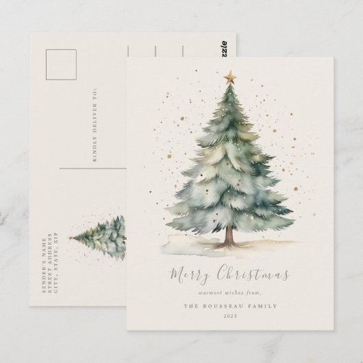 Kerstboom Gold Star Familie Briefkaart (Voorkant / Achterkant)