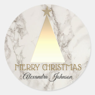 Kerstboom Goud en Marmer Elegant Ronde Sticker