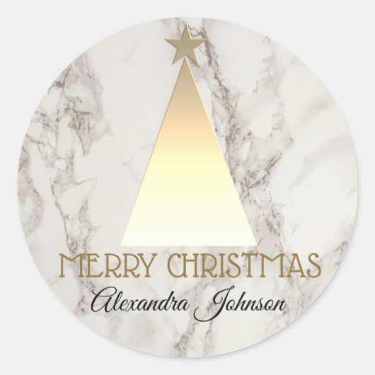 Kerstboom Goud en Marmer Elegant Ronde Sticker (Voorkant)