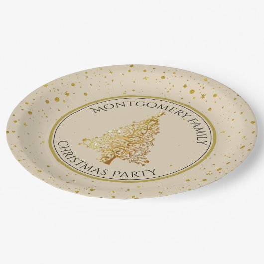 kerstboom, goud, feestdag, papieren bordje (Gekanteld)