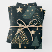 Kerstboom Goud Groen Patroon Decor Inpakpapier Vel (In situ)