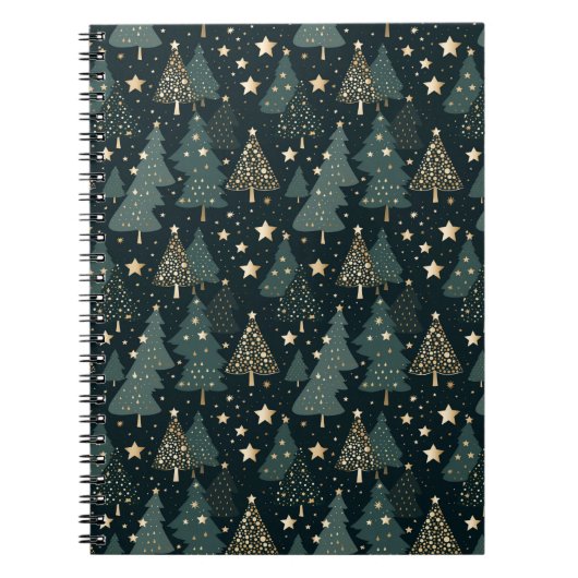 Kerstboom Goud Groen Patroon Decor Notitieboek (Voorkant)